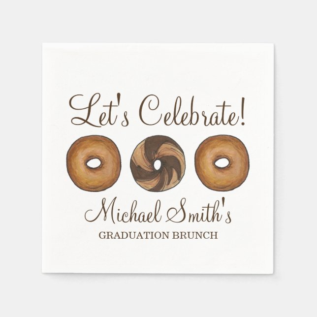 Let's Celebrate Bagel Graduation Party Brunch Napkin (Front)