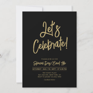 Let's Celebrate Black Chic Script Cacktail Party Invitation