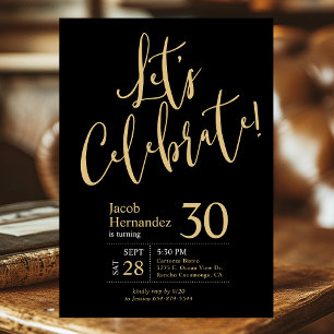 Let's Celebrate Black Gold Photo 30th Birthday Invitation