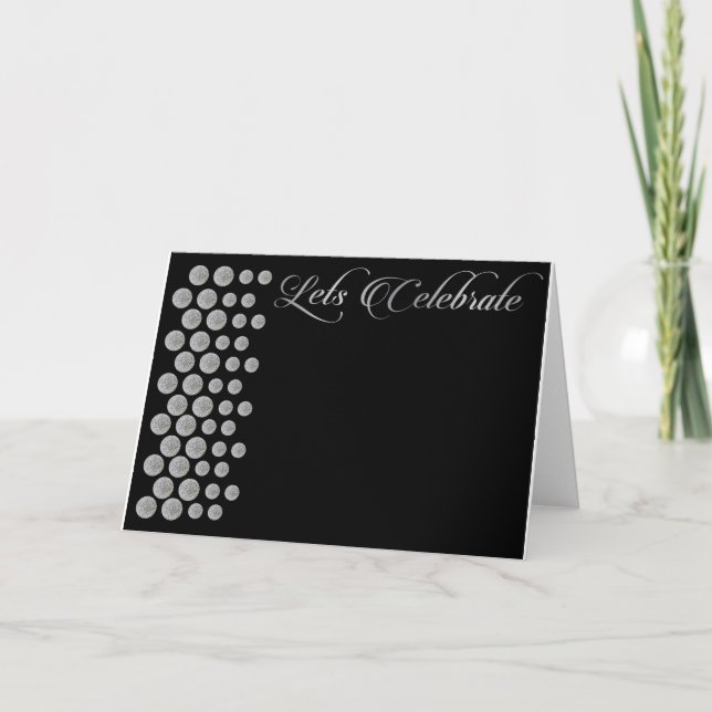 lets celebrate blank black and silver invitation (Front)