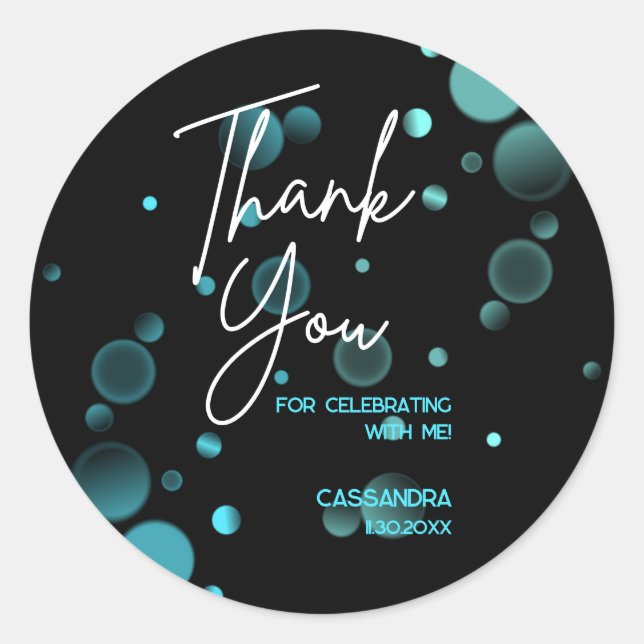 Let's Celebrate Blue Bokeh Gradient Black Birthday Classic Round Sticker (Front)