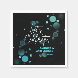 Let's Celebrate Blue Bokeh Gradient Black Birthday Napkin