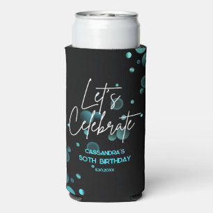Let's Celebrate Blue Bokeh Gradient Black Birthday Seltzer Can Cooler