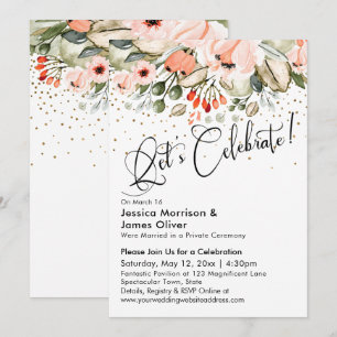 Let's Celebrate! Blush Floral Faux Gold Confetti Invitation