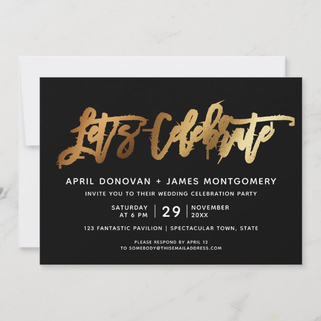 Let's Celebrate Brush Typography Wedding Invitatio Invitation (Front)