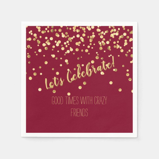 Lets Celebrate Burgundy Gold Confetti Napkin (Front)