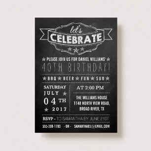 Let's Celebrate! Chalkboard Typography Birthday Invitation