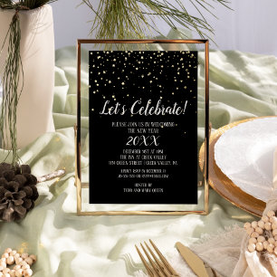 Let's Celebrate Confetti on Black New Year's Gold