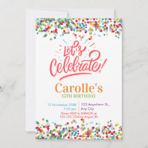 Let's celebrate Confetti  Simple Party birthday Invitation