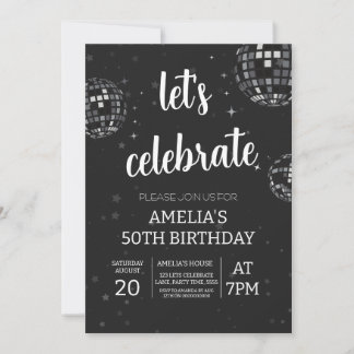 Let's Celebrate Disco Themed Black and White Invitation