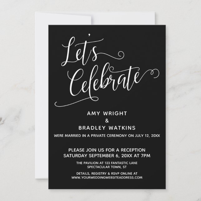 Let's Celebrate Elegant Black Reception-Only Invitation (Front)