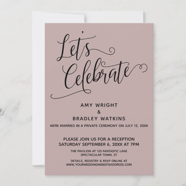 Let's Celebrate Elegant Dusty Rose Reception-Only Invitation (Front)