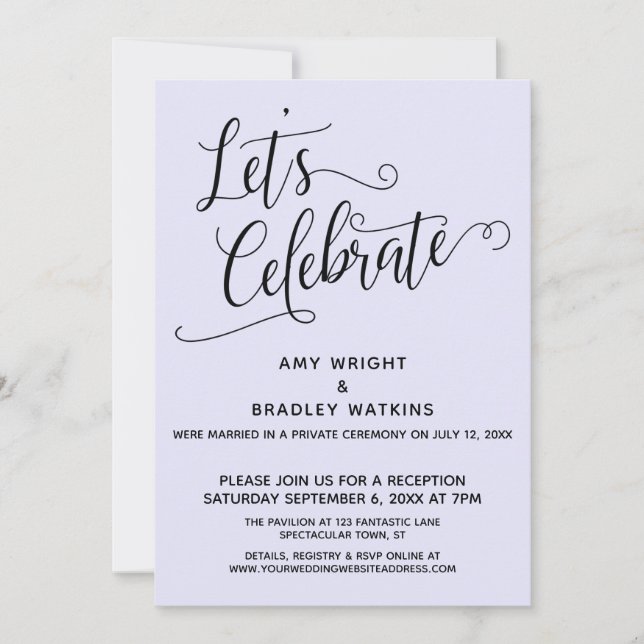 Let's Celebrate Elegant Lavender Reception-Only Invitation (Front)