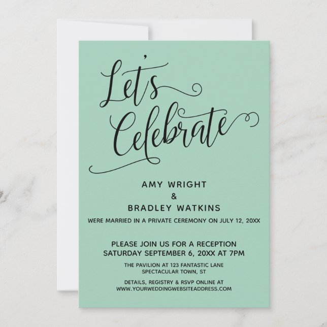 Let's Celebrate Elegant Light Green Reception-Only Invitation (Front)
