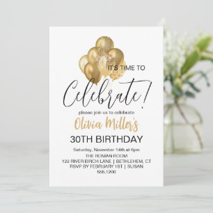Let's Celebrate Faux Gold 30TH Birthday Party Invitation