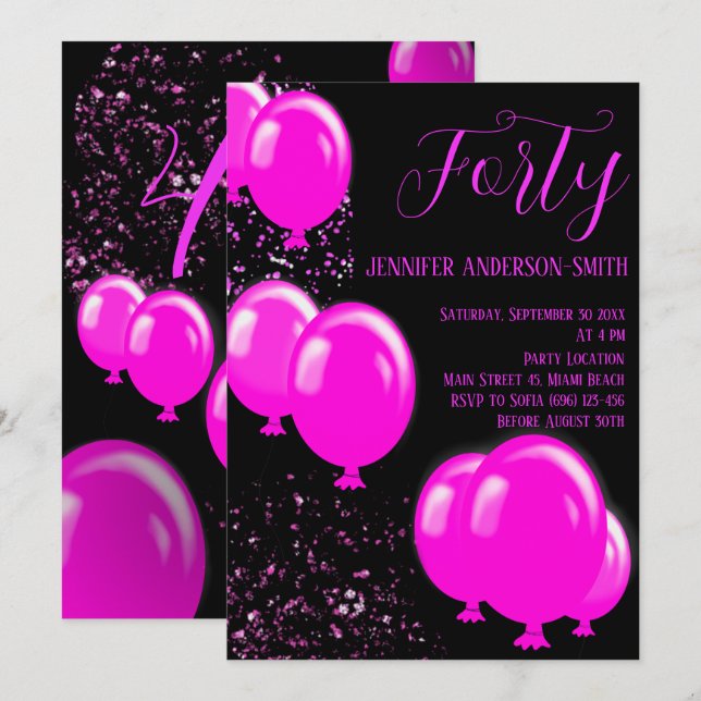 Let's celebrate! Forty fabulous pink black Party Invitation (Front/Back)