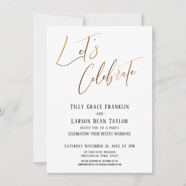 Let's Celebrate Gold Elegant Wedding Party Invitation (Front)