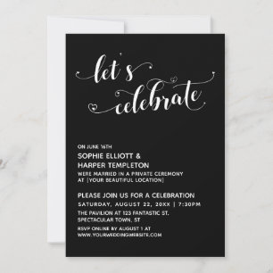 Let's Celebrate Hearts Script Black Reception Invitation
