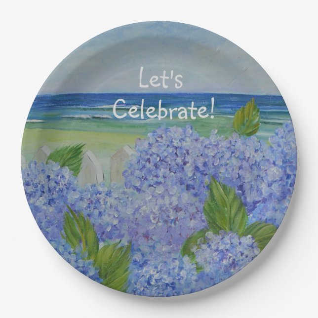 Let's Celebrate Hydrangea Beach Paper Plate (Front)