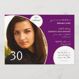 Lets Celebrate in Champagne Purple Photo Birthday Invitation