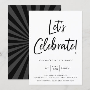 Let's Celebrate Modern Black Script Birthday Invitation