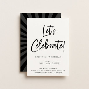 Let's Celebrate Modern Black Script Birthday Invitation