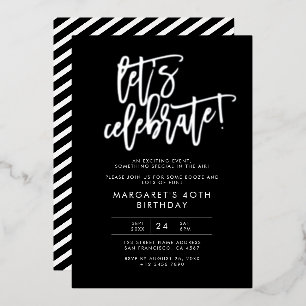 Let's Celebrate Modern Black Silver Birthday