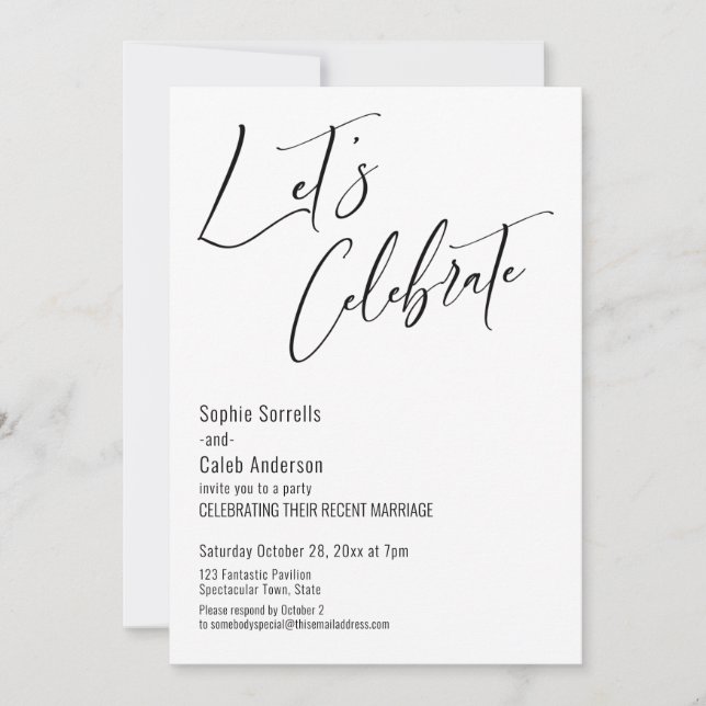 Let's Celebrate Modern Black & White Reception Invitation (Front)