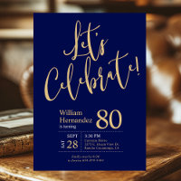 Let's Celebrate Navy Blue Gold Photo 80th Birthday