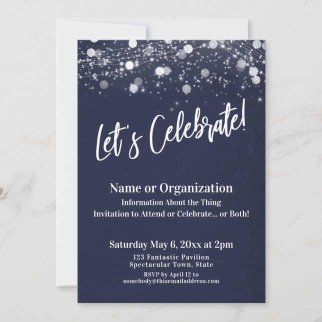 Let's Celebrate Navy Light Strings Multipurpose  Invitation (Front)