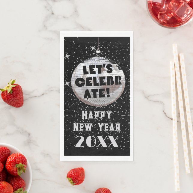 Let's Celebrate NYE Disco Ball Black Napkin (Insitu)