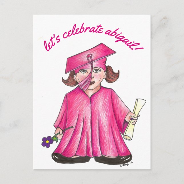Let's Celebrate Pink Graduation Party Invitation Postcard (Front)
