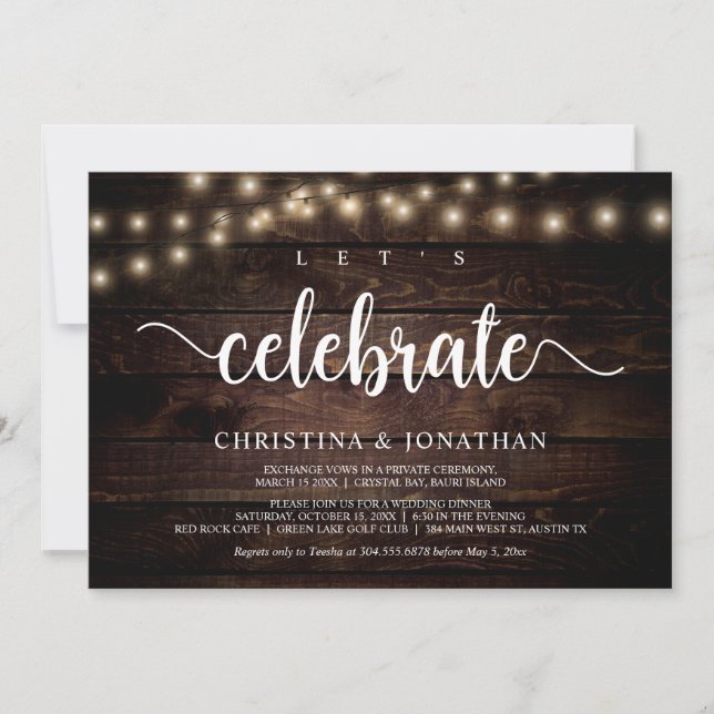 Let's celebrate, Rustic Wedding Elopement Invitation (Front)