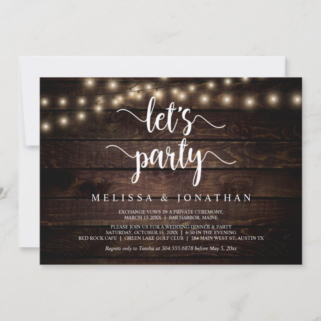 Let's celebrate, Rustic Wedding Elopement Party Invitation (Front)