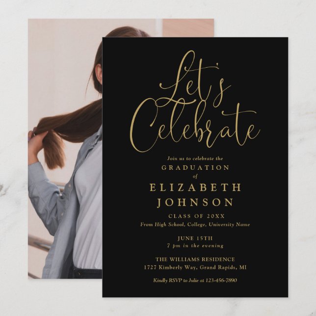 Lets Celebrate Script Photo Graduation Party Invitation (Front/Back)