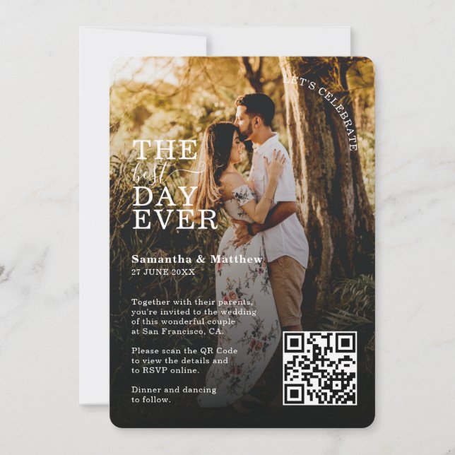 Let's Celebrate The Best Day Ever QR Code Wedding  Invitation (Front)