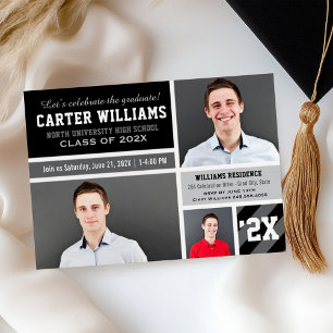 Lets Celebrate the Graduate Black Photo Collage Invitation