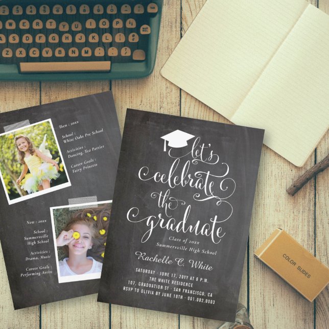 Let's Celebrate The Graduate Chalkboard Grad Party Invitation (Creator Uploaded)