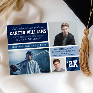 Lets Celebrate the Graduate Navy Photo Collage Invitation