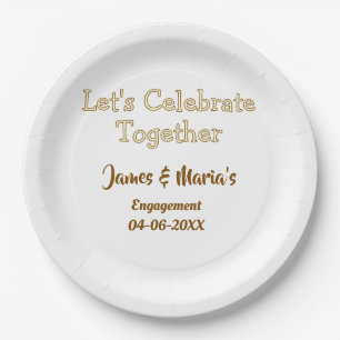 Let's celebrate together engagement party namdate paper plate