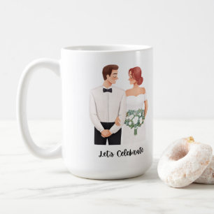 Let's Celebrate Wedding Couple Romantic Watercolor Coffee Mug