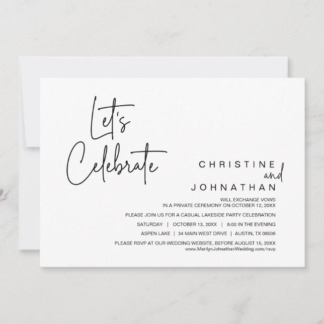 Let's Celebrate, Wedding Elopement Dinner Party In Invitation (Front)