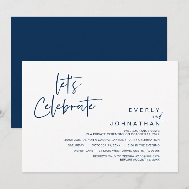 Let's Celebrate, Wedding Elopement Party Invitatio Invitation (Front/Back)