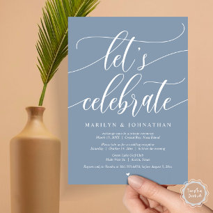 Let's Celebrate Wedding Elopement Party, Navy Blue Invitation