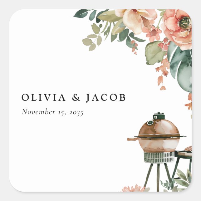 Let's Celebrate with BBQ Couples Shower Square Sticker (Front)