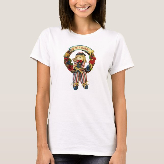 Let's Celebrate with Patriotic Scarecrow T-Shirt (Front)