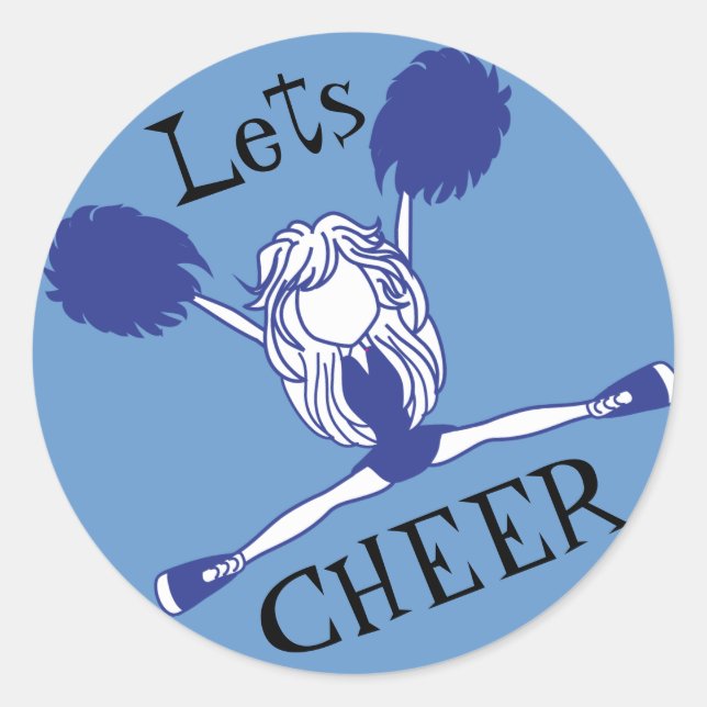 Lets Cheer Blue Cheerleader Classic Round Sticker (Front)