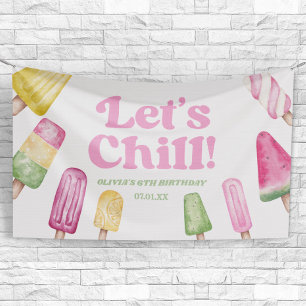 Let's Chill Pink Retro Popsicle Birthday Party Banner
