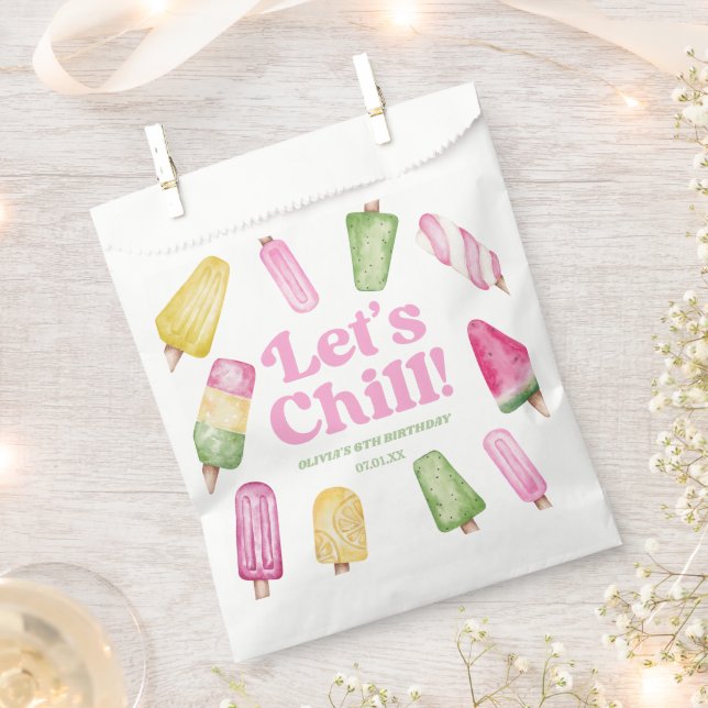 Let's Chill Pink Retro Popsicle Birthday Party Favour Bag (Clipped)
