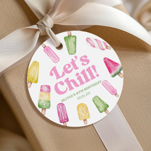 Let's Chill Pink Retro Popsicle Birthday Party Favour Tags